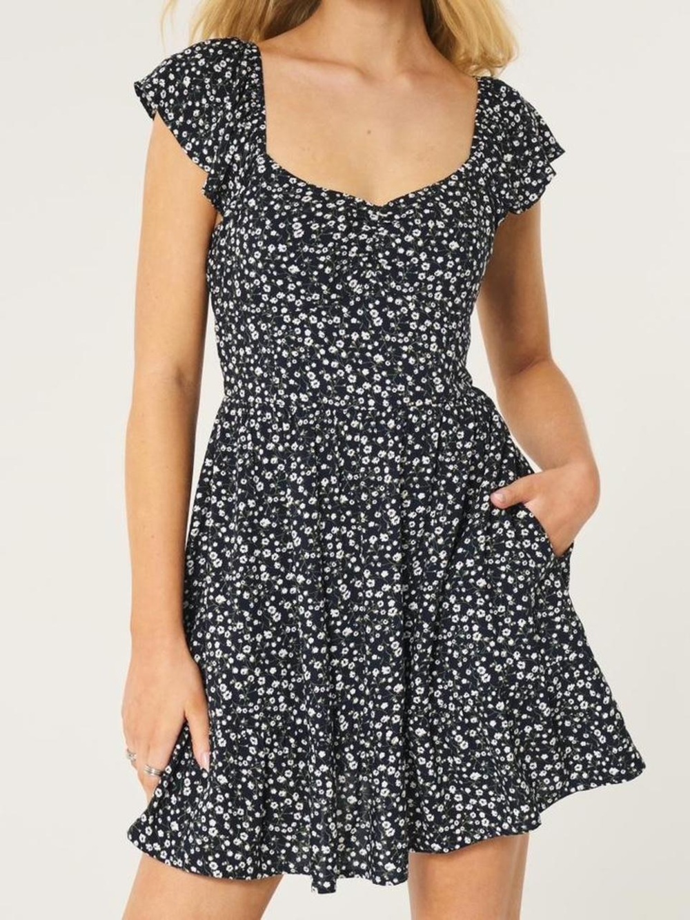 Hollister Navy Floral Dress with Hidden Shorts – Size Medium